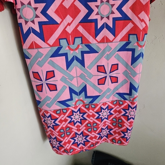 Vero Moda Women's Small Kimono Pink Red Blue Geometric Pattern Print Tassel Top - Picture 7 of 9
